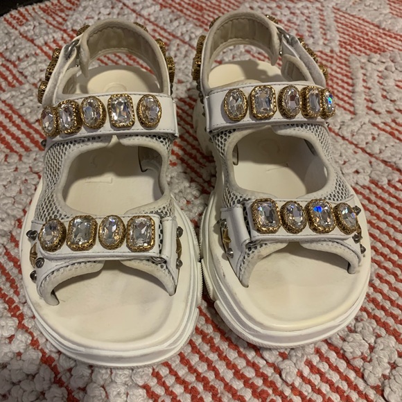 Gucci Leather and mesh sandal with crystals size 39 - Picture 3 of 9